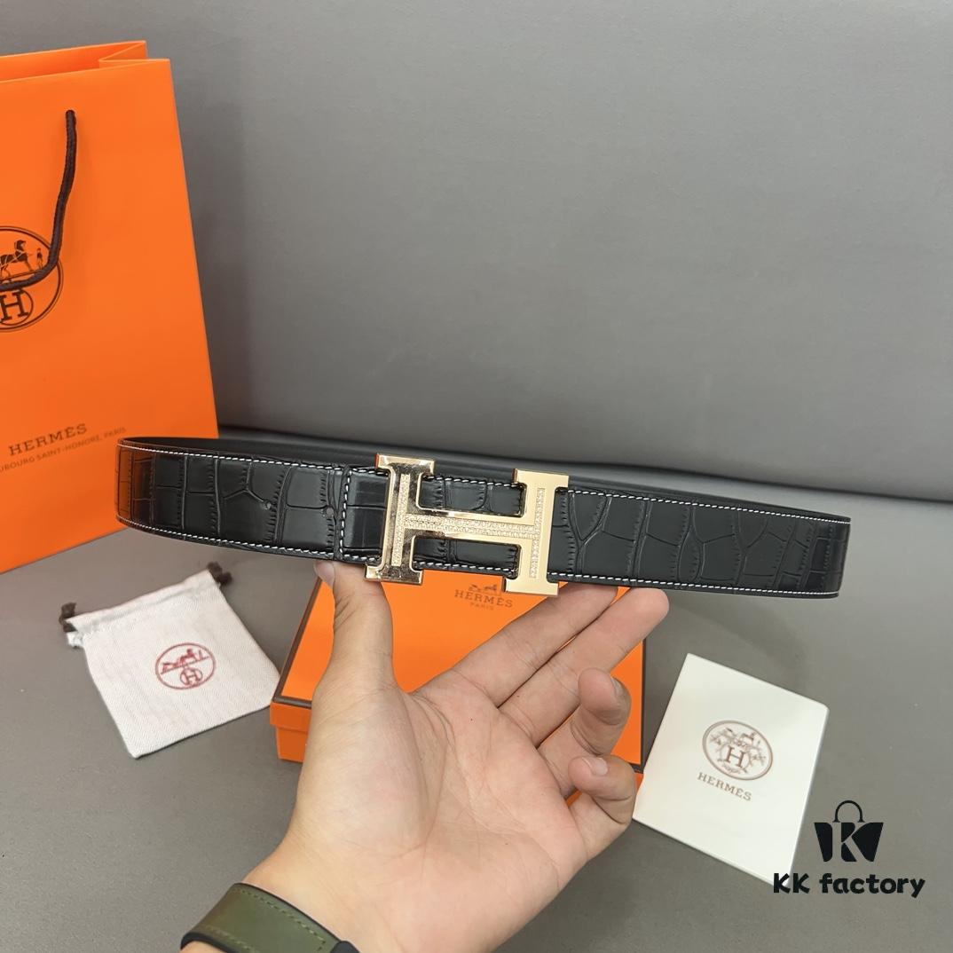 Hermès Men's Classic Leather Belt in Cowhide - Two Colors Available with High-Quality Alloy Buckle