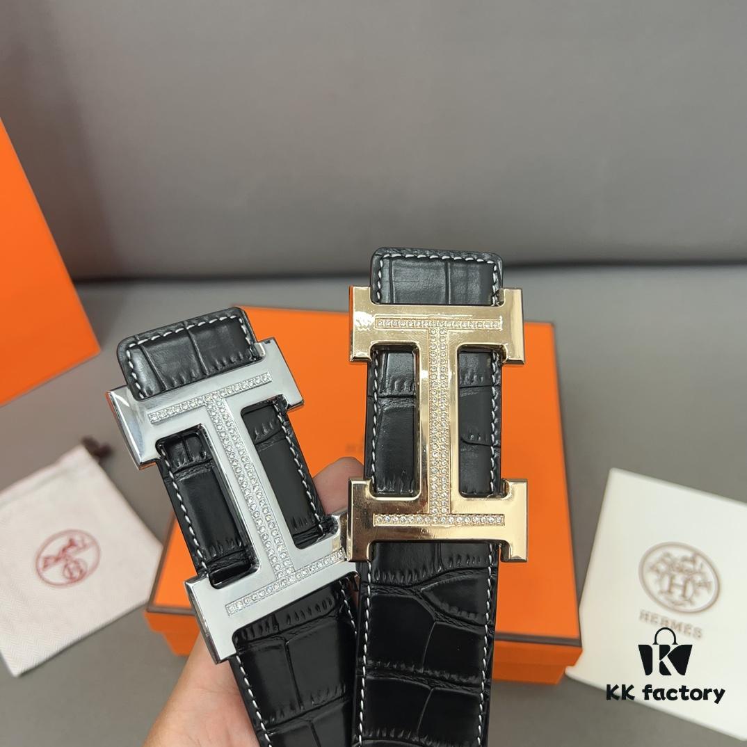 Hermès Men's Classic Leather Belt in Cowhide - Two Colors Available with High-Quality Alloy Buckle