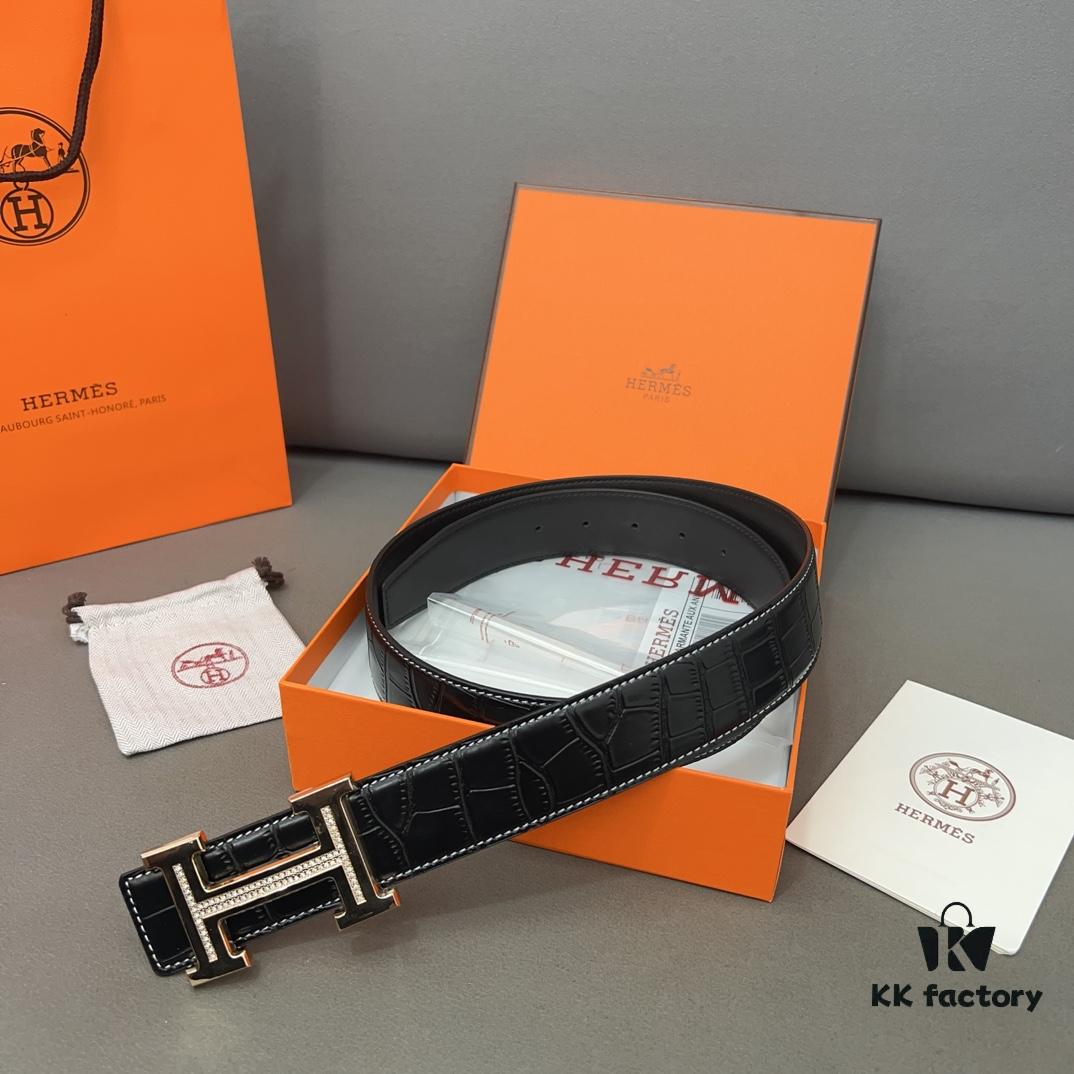 Hermès Men's Classic Leather Belt in Cowhide - Two Colors Available with High-Quality Alloy Buckle