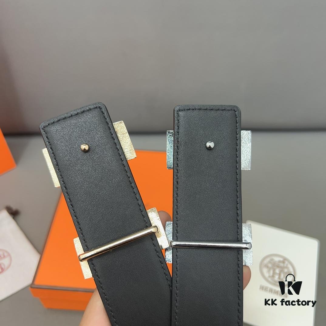 Hermès Men's Classic Leather Belt in Cowhide - Two Colors Available with High-Quality Alloy Buckle