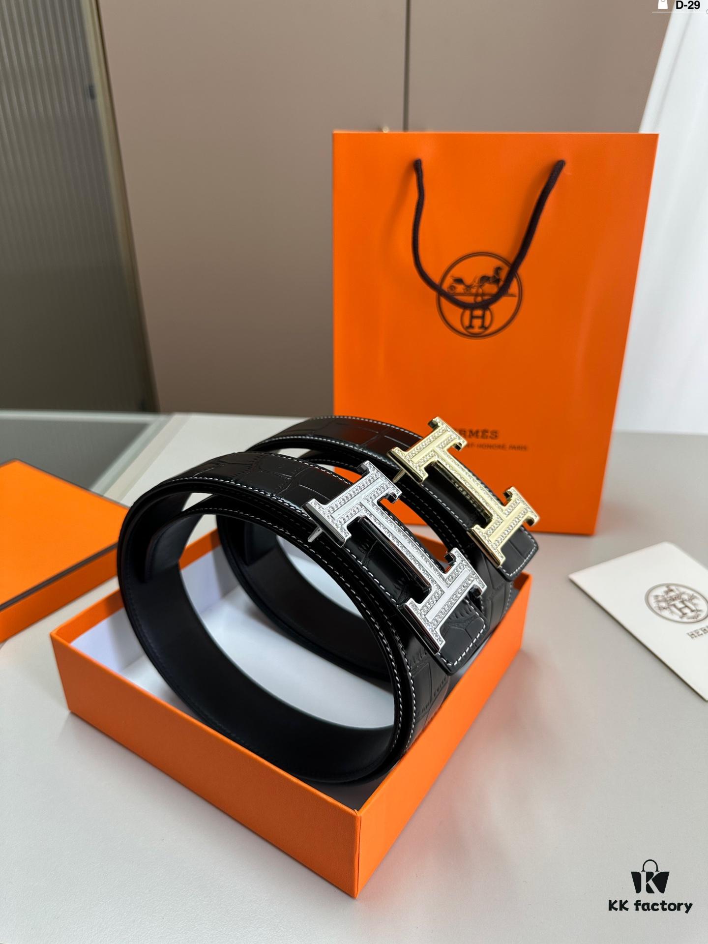 Hermes Men's Leather Belt D-29 with Full Packaging and Tote Bag