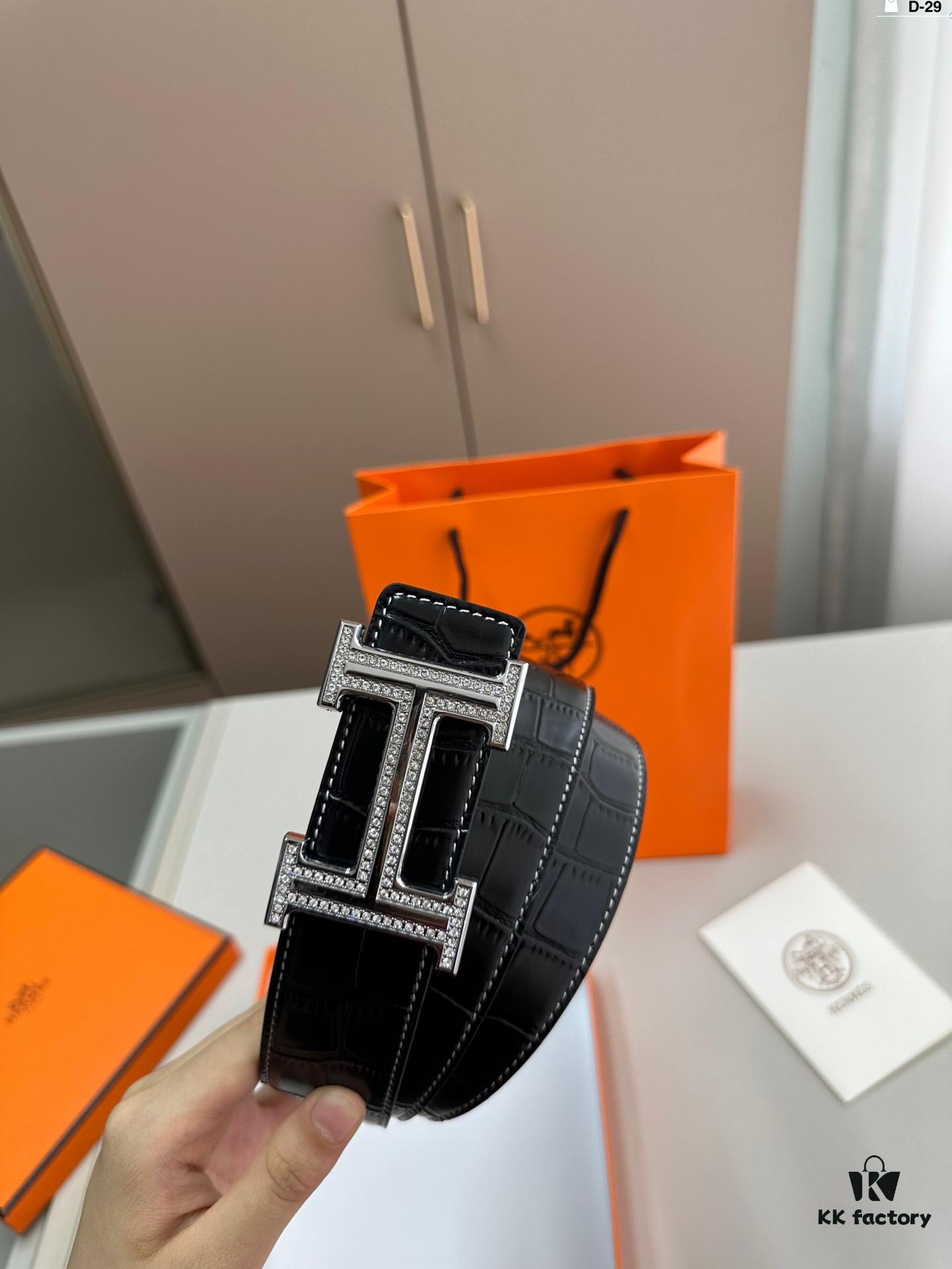 Hermes Men's Leather Belt D-29 with Full Packaging and Tote Bag