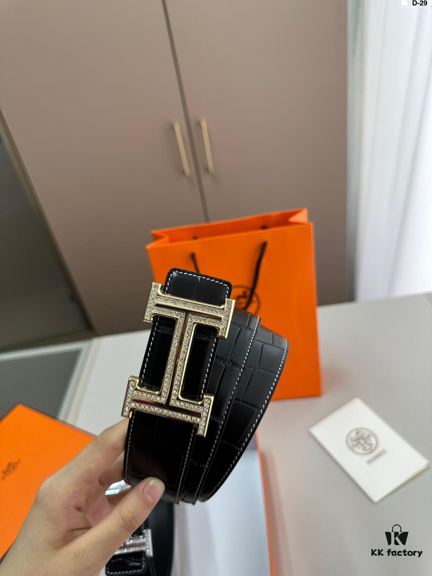 Hermes Men's Leather Belt D-29 with Full Packaging and Tote Bag