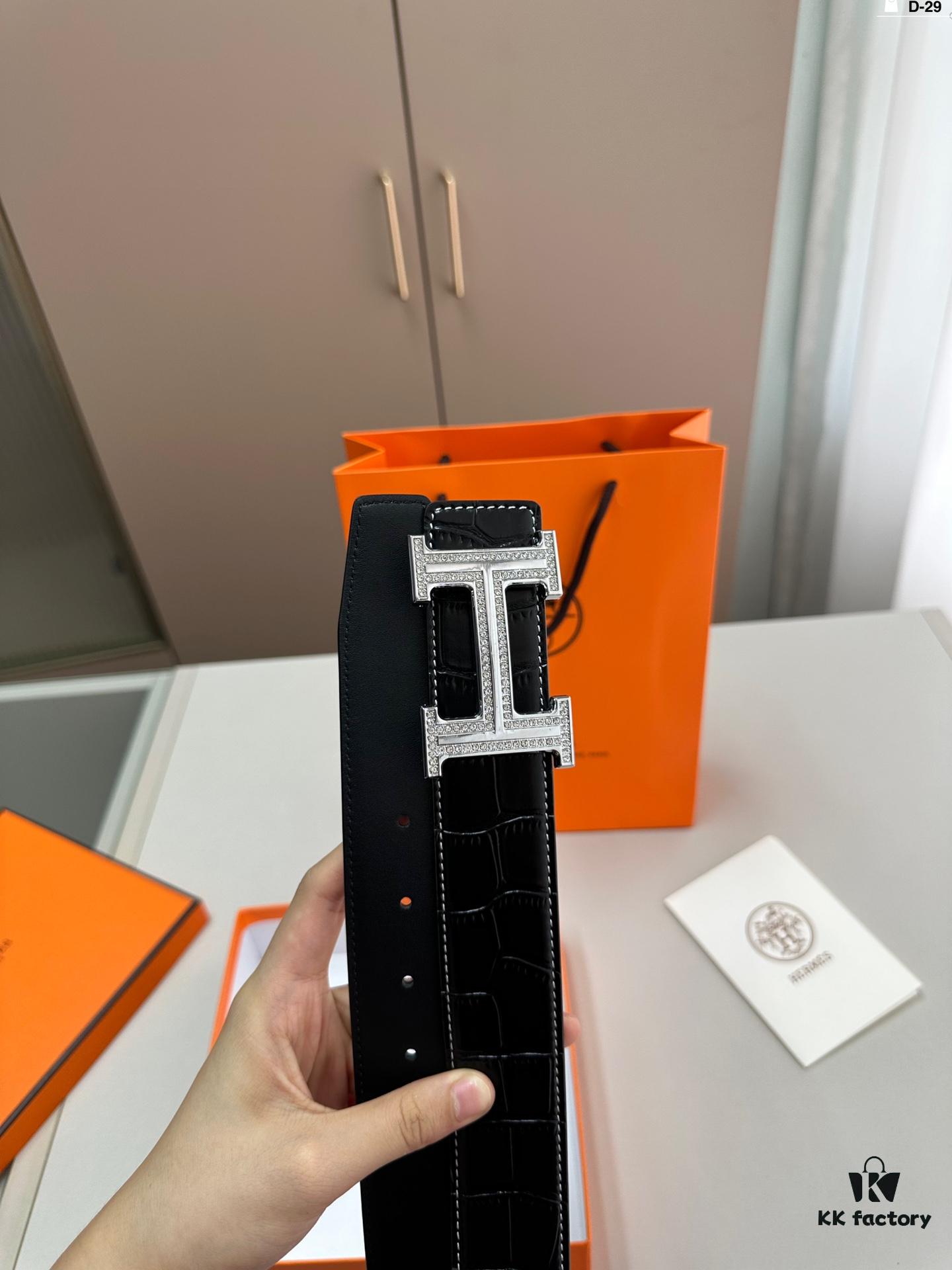 Hermes Men's Leather Belt D-29 with Full Packaging and Tote Bag