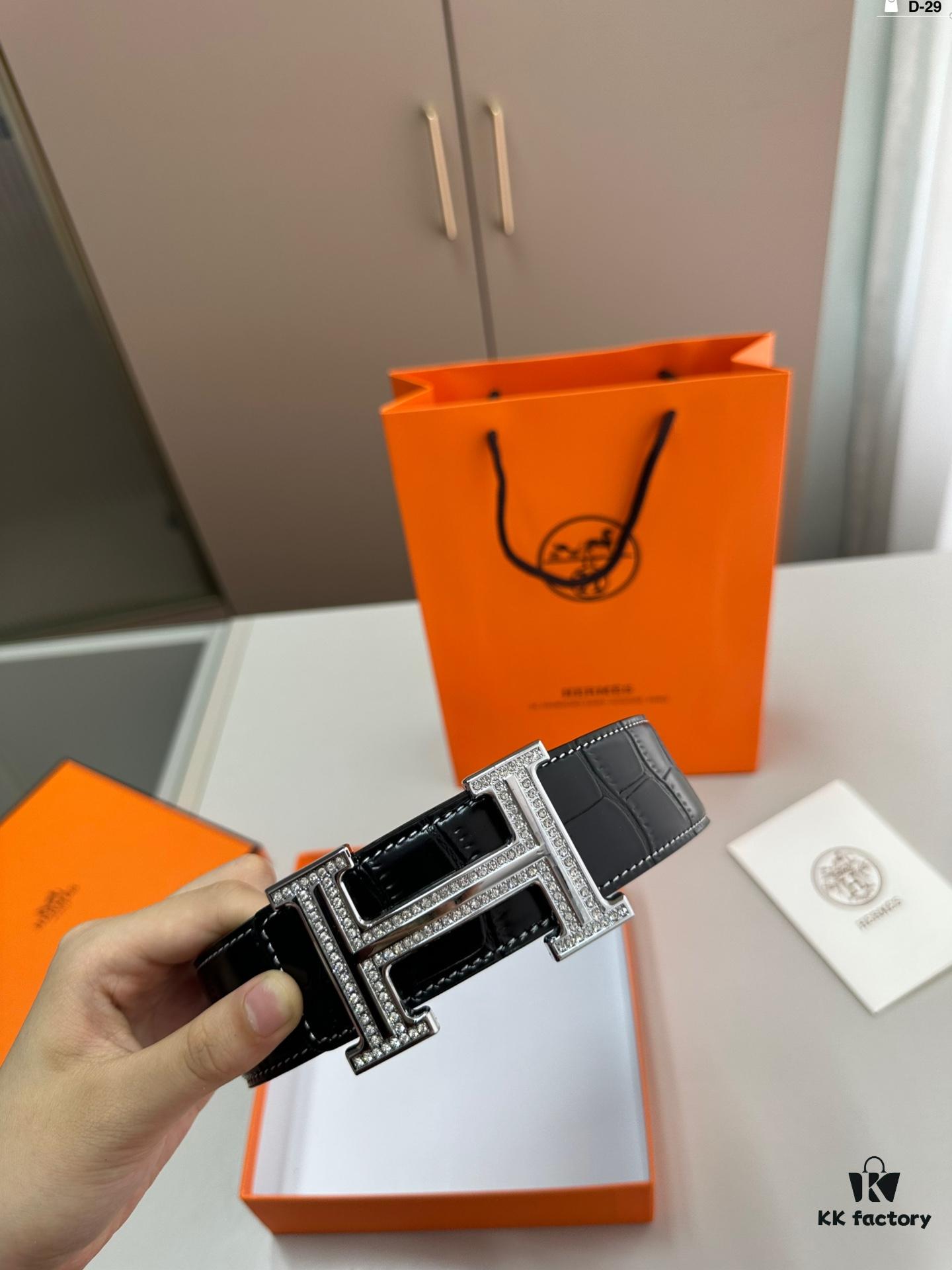 Hermes Men's Leather Belt D-29 with Full Packaging and Tote Bag