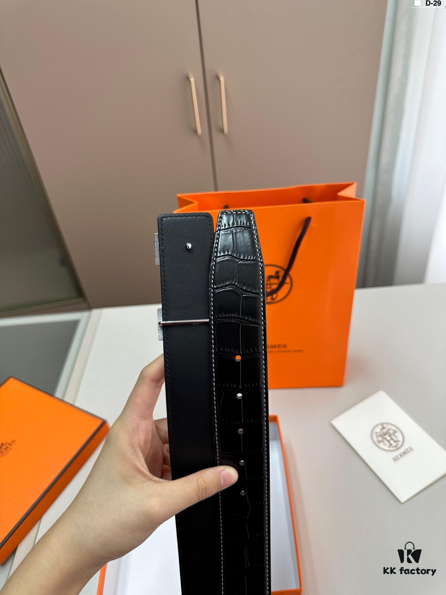 Hermes Men's Leather Belt D-29 with Full Packaging and Tote Bag