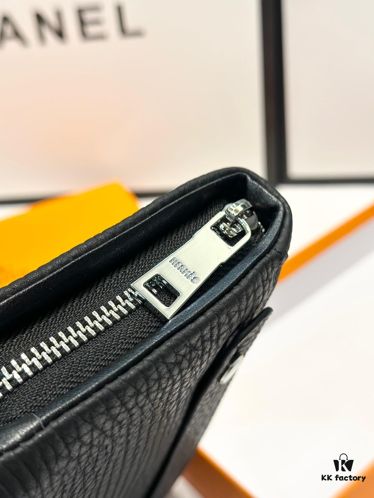 Hermès New Men's Small Clutch Wallet, Black, 20x10, Top-Grade Cowhide