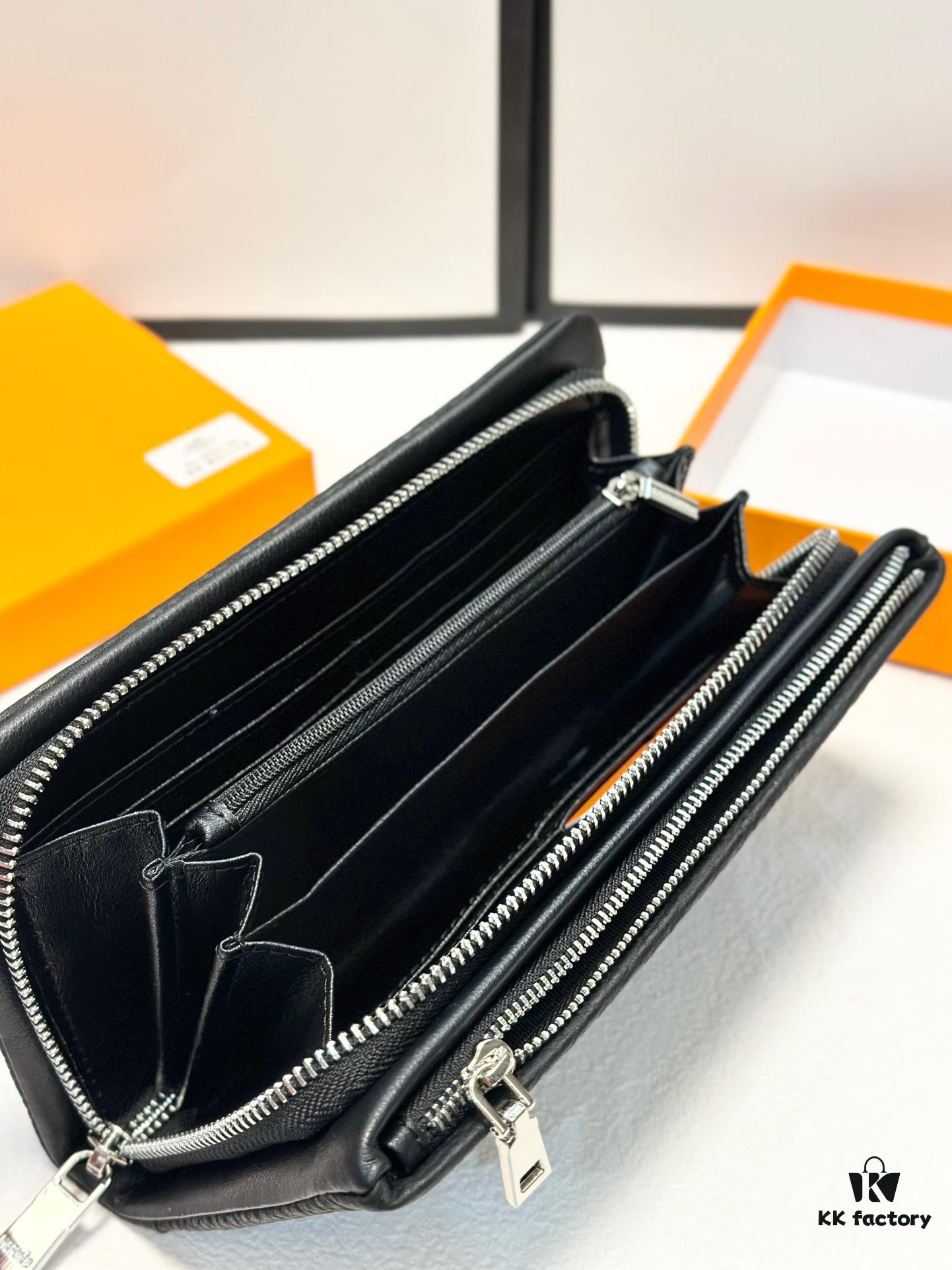 Hermès New Men's Small Clutch Wallet, Black, 20x10, Top-Grade Cowhide