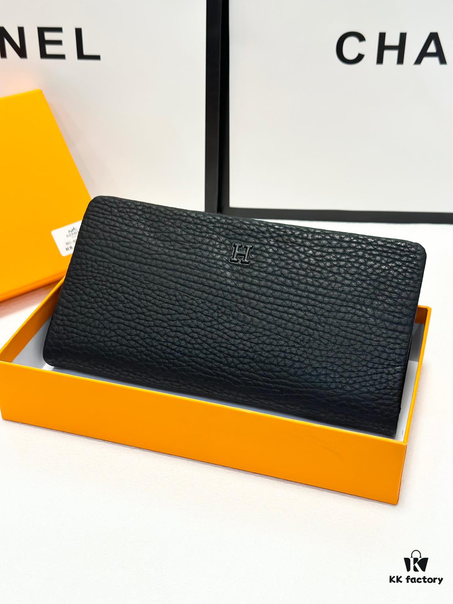 Hermès New Men's Small Clutch Wallet, Black, 20x10, Top-Grade Cowhide