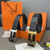 Hermès Men's Leather Belt with Steel Buckle and Printed Eyelets, Classic Design, Two Colors Available