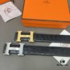 Hermès Men's Leather Belt with Steel Buckle and Printed Eyelets, Classic Design, Two Colors Available