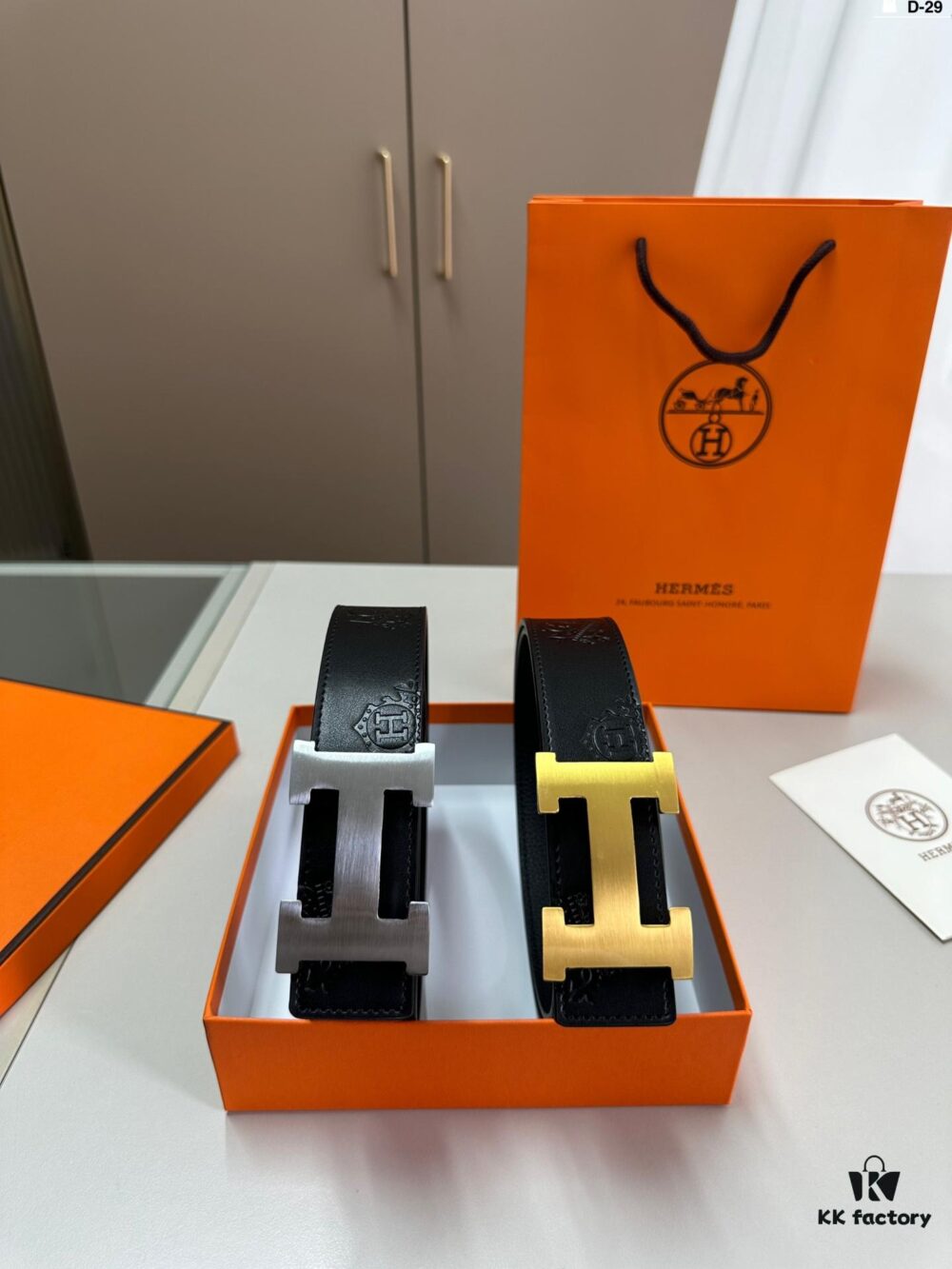 Hermes Men's Leather Belt D-29 Full Packaging with Shopping Bag