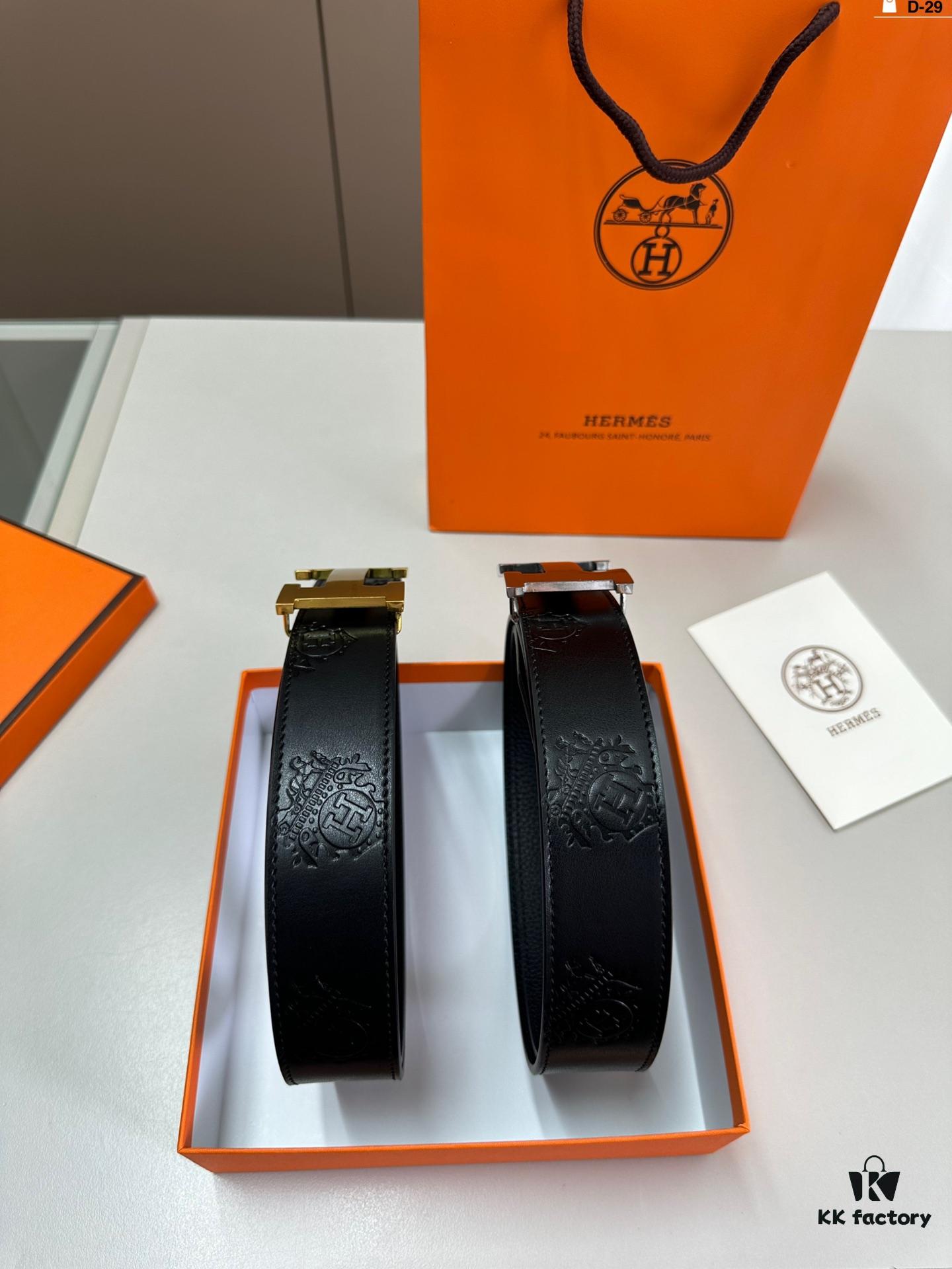 Hermes Men's Leather Belt D-29 Full Packaging with Shopping Bag