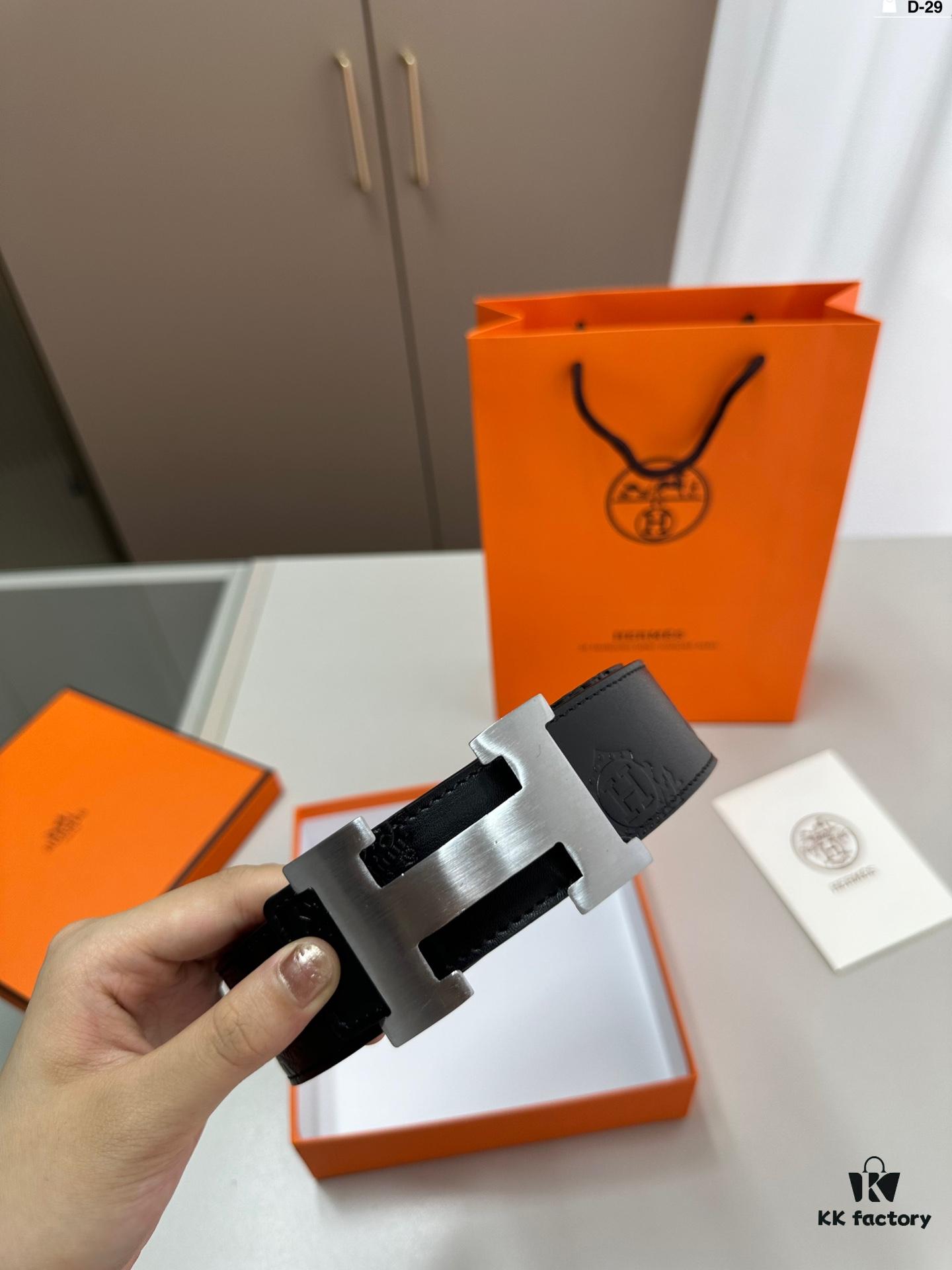Hermes Men's Leather Belt D-29 Full Packaging with Shopping Bag