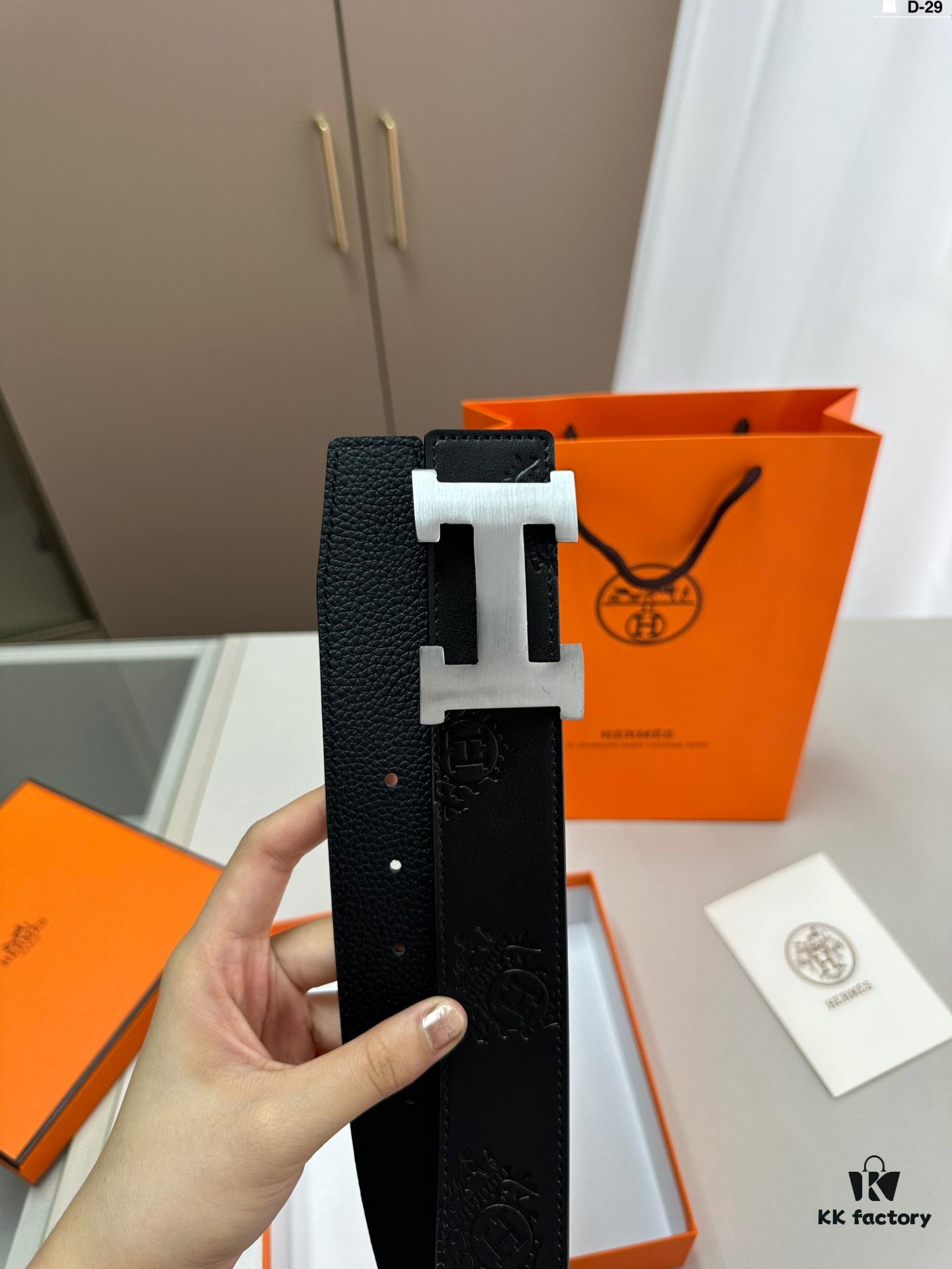 Hermes Men's Leather Belt D-29 Full Packaging with Shopping Bag
