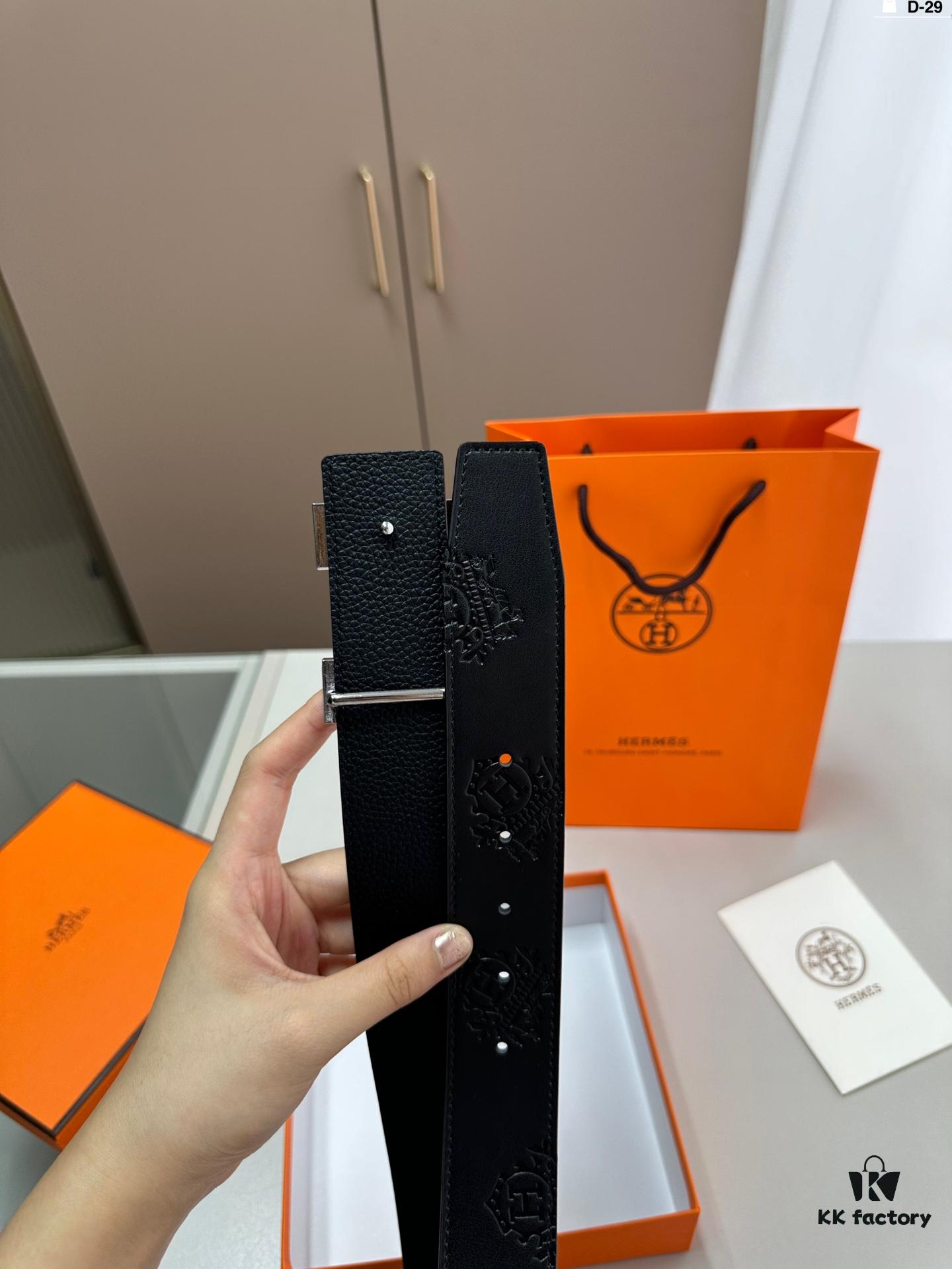 Hermes Men's Leather Belt D-29 Full Packaging with Shopping Bag