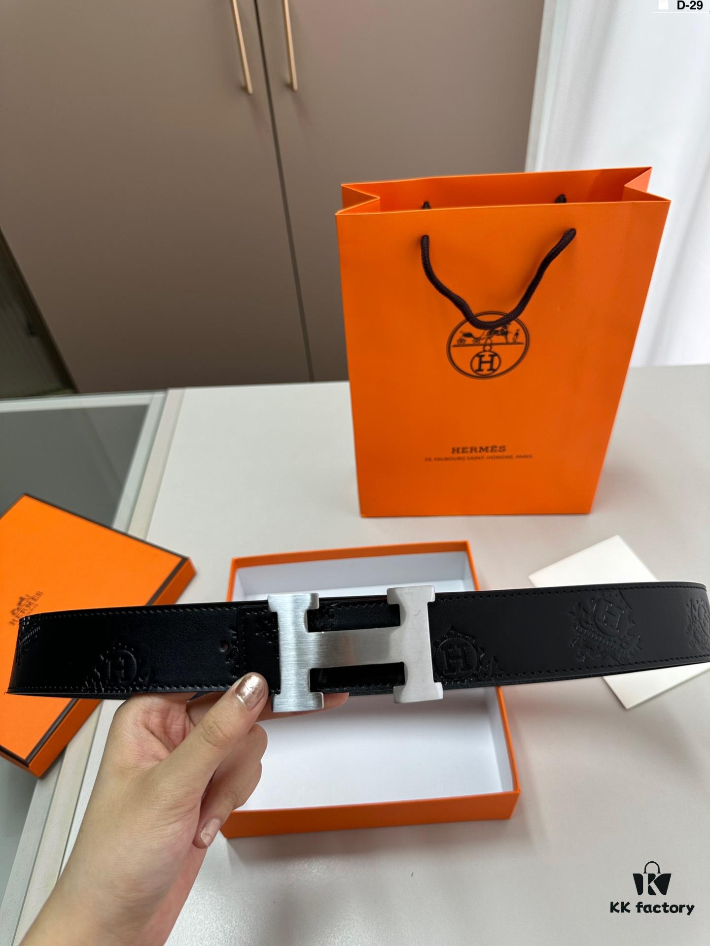 Hermes Men's Leather Belt D-29 Full Packaging with Shopping Bag