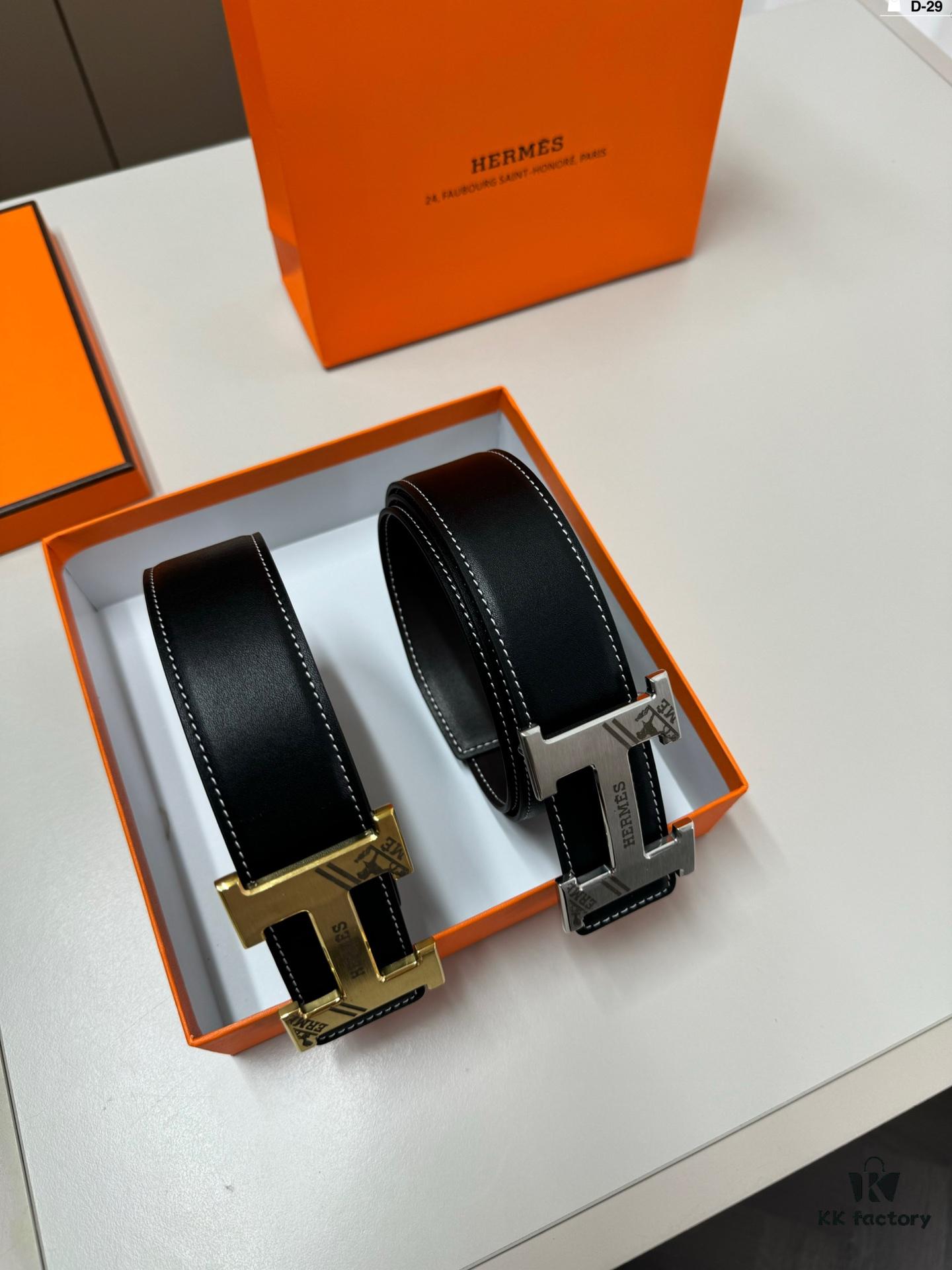 Hermes Men's Leather Belt D-29 with Full Packaging and Tote Bag