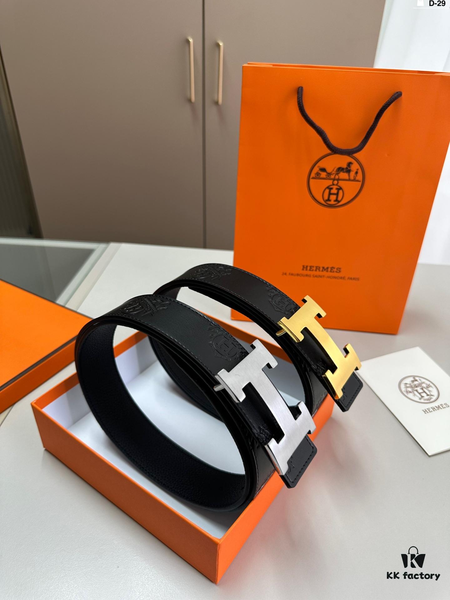 Hermes Men's Leather Belt D-29 Full Packaging with Shopping Bag