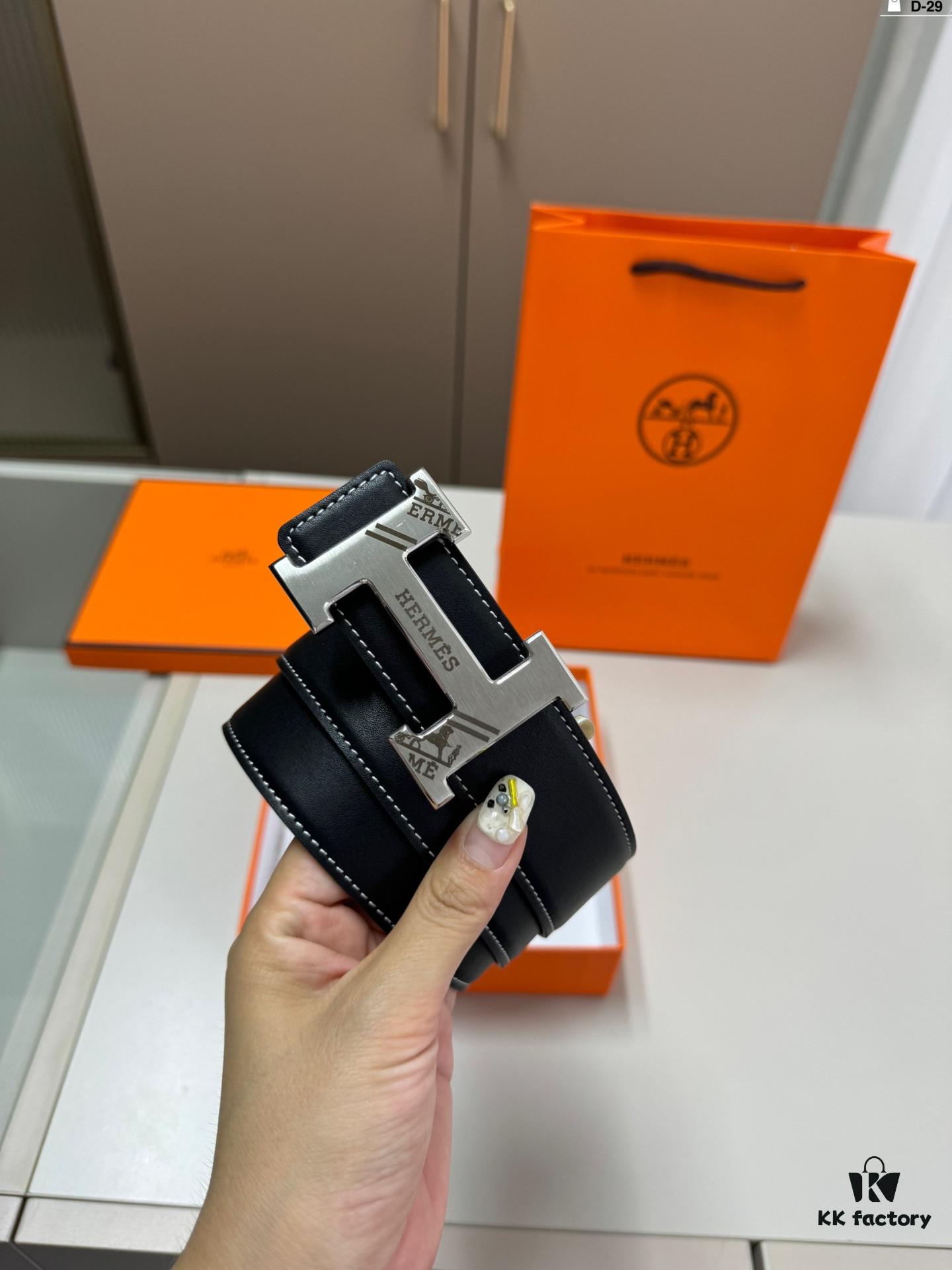 Hermes Men's Leather Belt D-29 with Full Packaging and Tote Bag