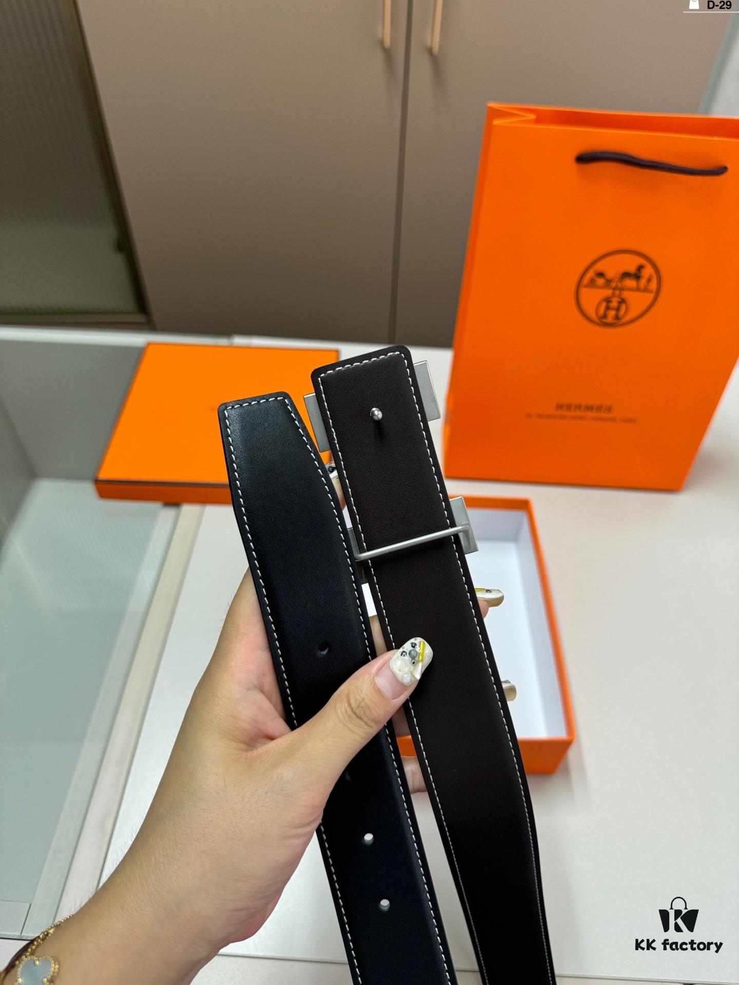 Hermes Men's Leather Belt D-29 with Full Packaging and Tote Bag