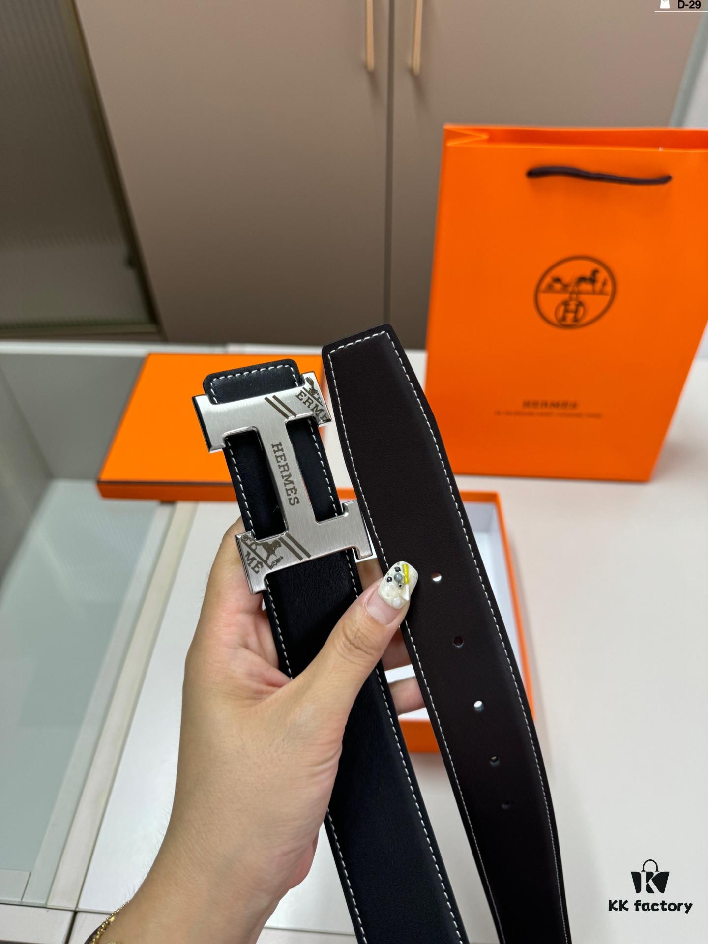 Hermes Men's Leather Belt D-29 with Full Packaging and Tote Bag