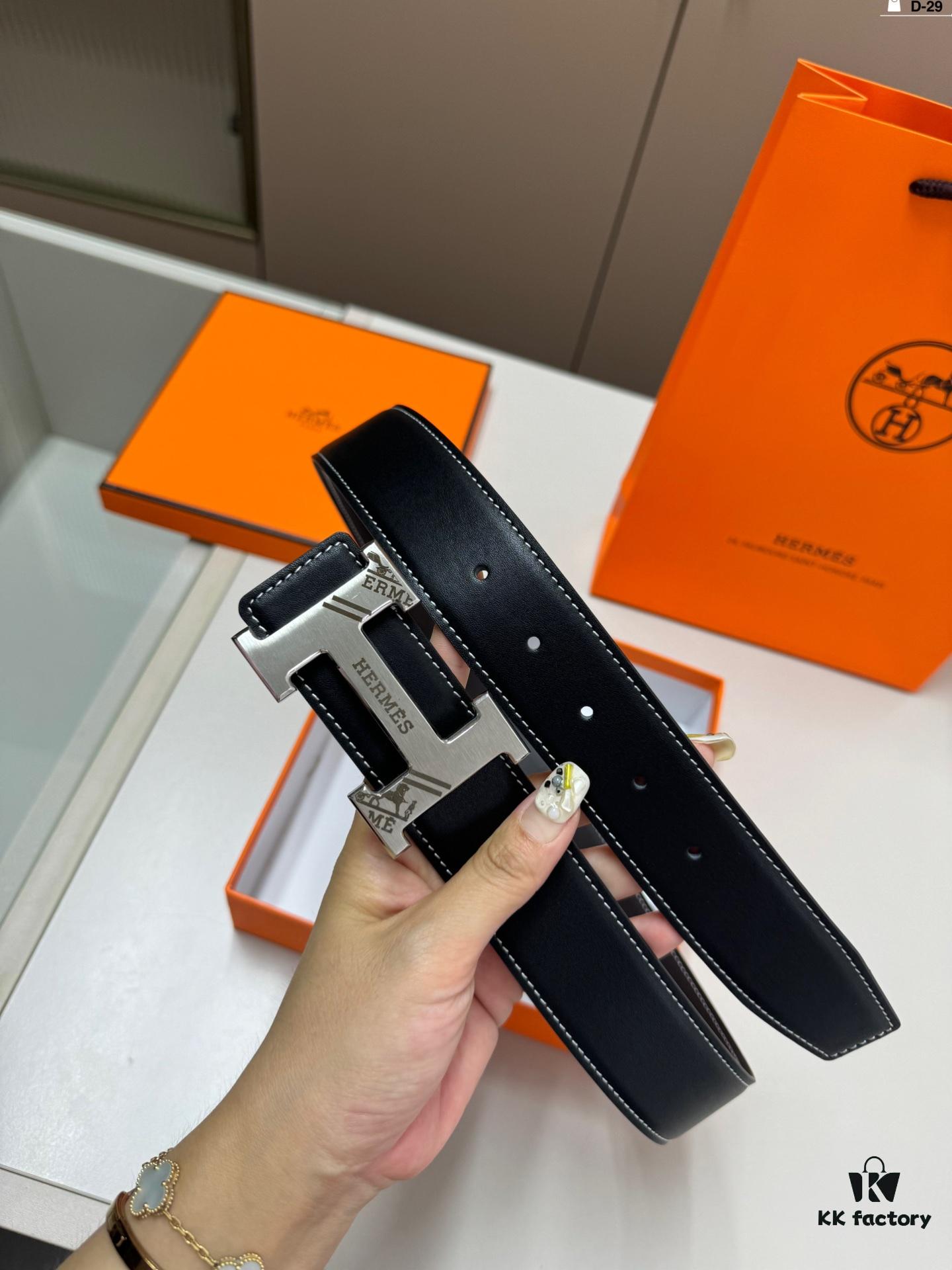 Hermes Men's Leather Belt D-29 with Full Packaging and Tote Bag