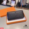 Hermès-inspired Black Leather Clutch 9925 - 21x10 - Premium Cowhide with Card Slots and Phone Pocket