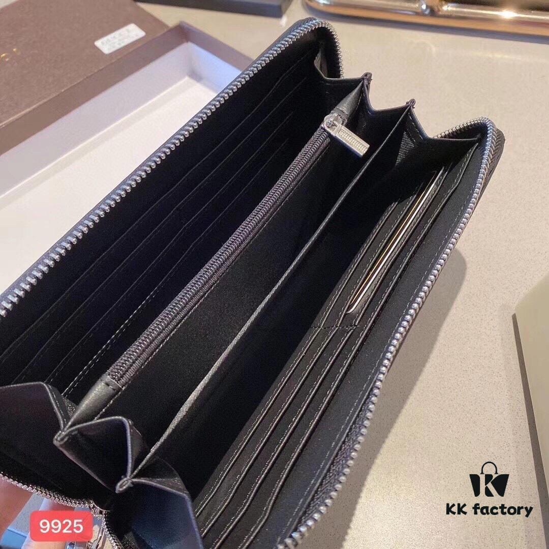 Hermès-inspired Black Leather Clutch 9925 - 21x10 - Premium Cowhide with Card Slots and Phone Pocket