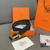 Hermès Men's Leather Belt with Steel Buckle and Printed Eyelets, Classic Design, Two Colors Available