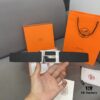Hermès Men's Leather Belt with Steel Buckle and Printed Eyelets, Classic Design, Two Colors Available