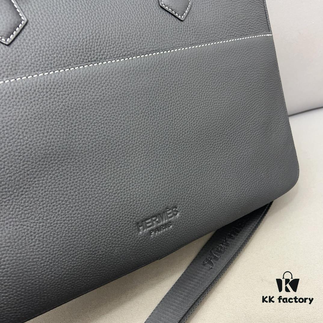 Hermès Men's Leather Briefcase Laptop Bag Crossbody Handbag with Exquisite Inlay Craftsmanship, Classic and Versatile Design