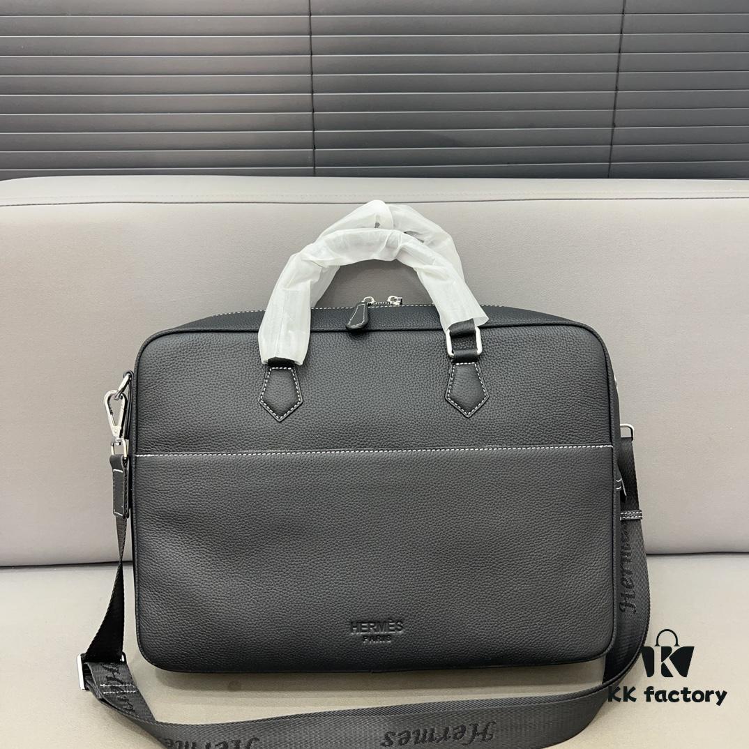 Hermès Men's Leather Briefcase Laptop Bag Crossbody Handbag with Exquisite Inlay Craftsmanship, Classic and Versatile Design