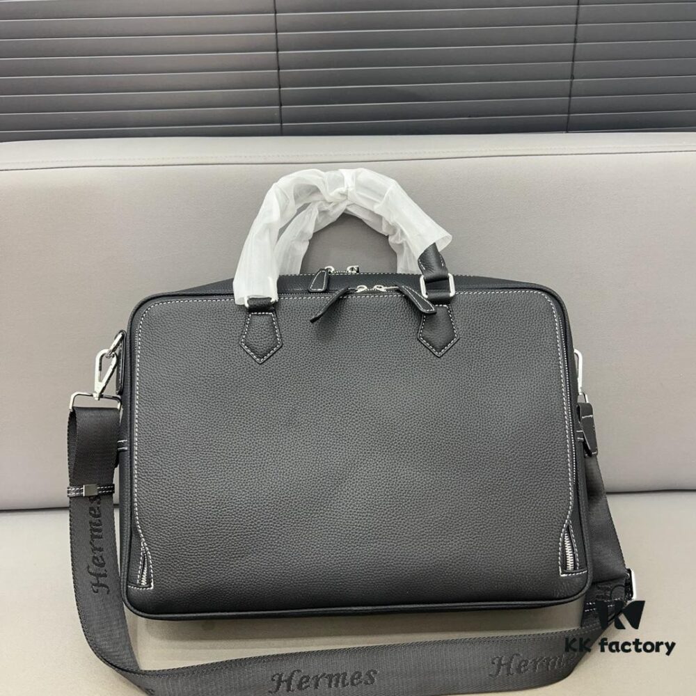 Hermès Men's Leather Briefcase Laptop Bag Crossbody Handbag with Exquisite Inlay Craftsmanship, Classic and Versatile Design