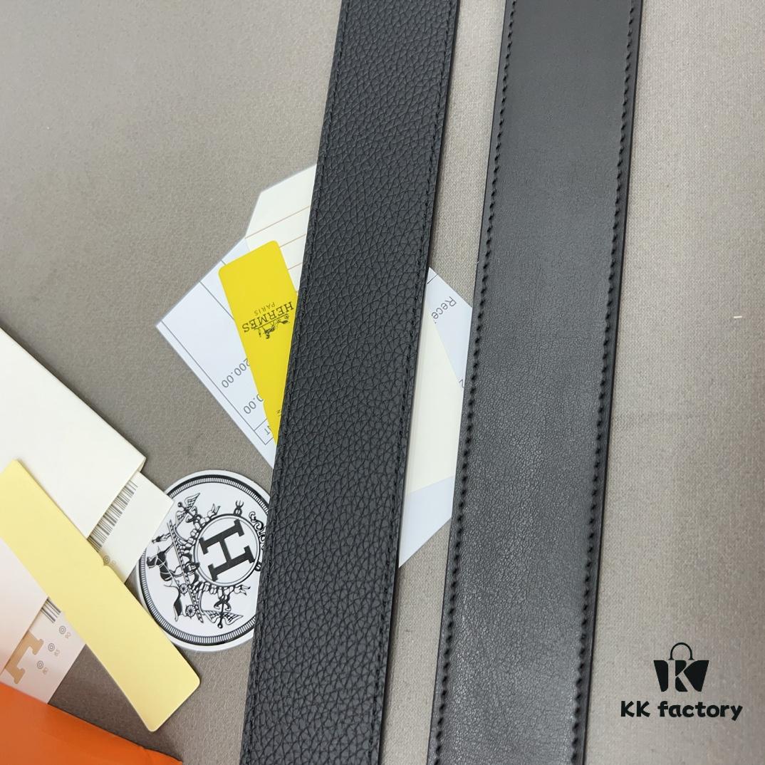 Hermès Men's Leather Belt with Steel Buckle, Printed Eyelets, Genuine Cowhide, Classic Design, Two Colors Available