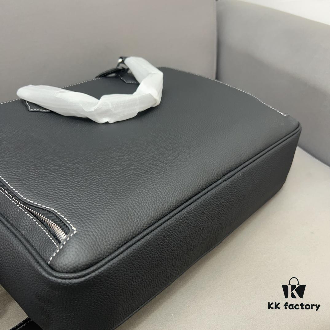 Hermès Men's Leather Briefcase Laptop Bag Crossbody Handbag with Exquisite Inlay Craftsmanship, Classic and Versatile Design