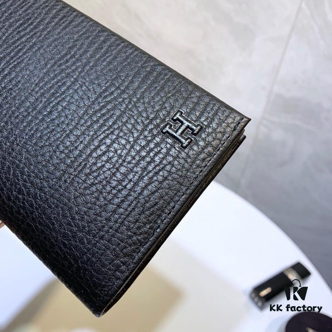 Hermes Men's Genuine Imported Cowhide Leather Wallet Short and Long Bifold Black 12x10 19x10 Model 8809