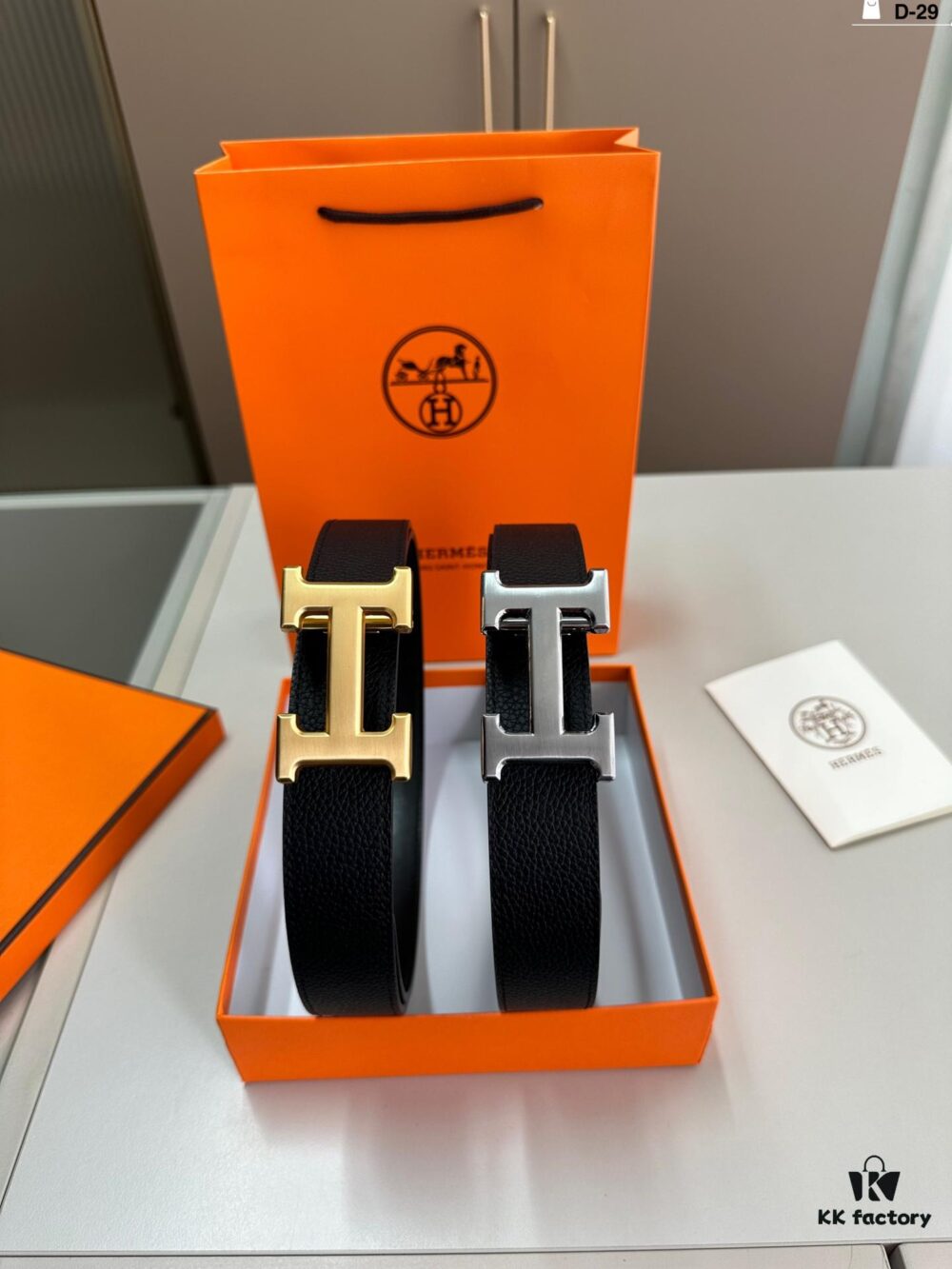 Hermes Men's Leather Belt D-29 with Full Packaging and Tote Bag