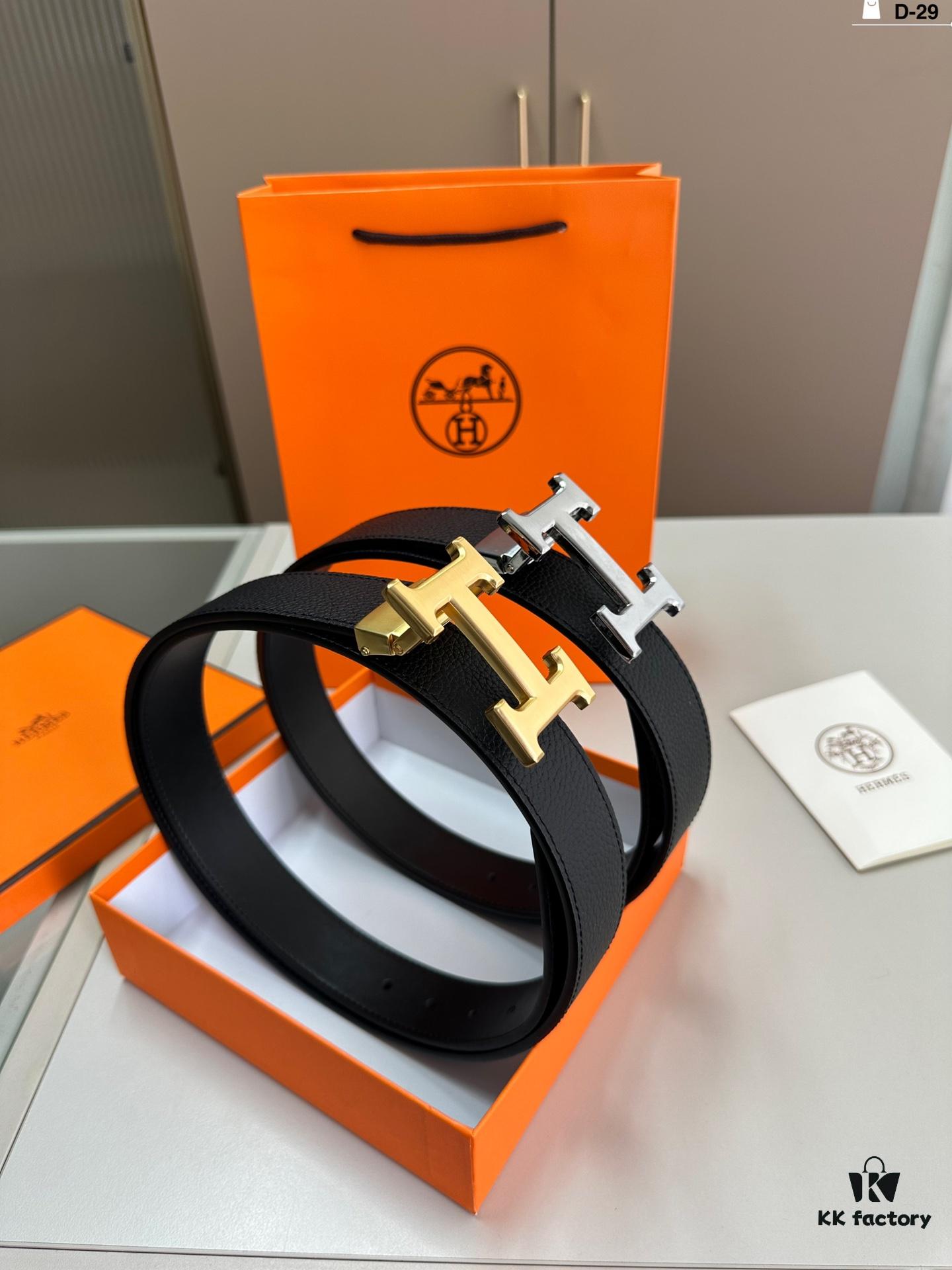 Hermes Men's Leather Belt D-29 with Full Packaging and Tote Bag