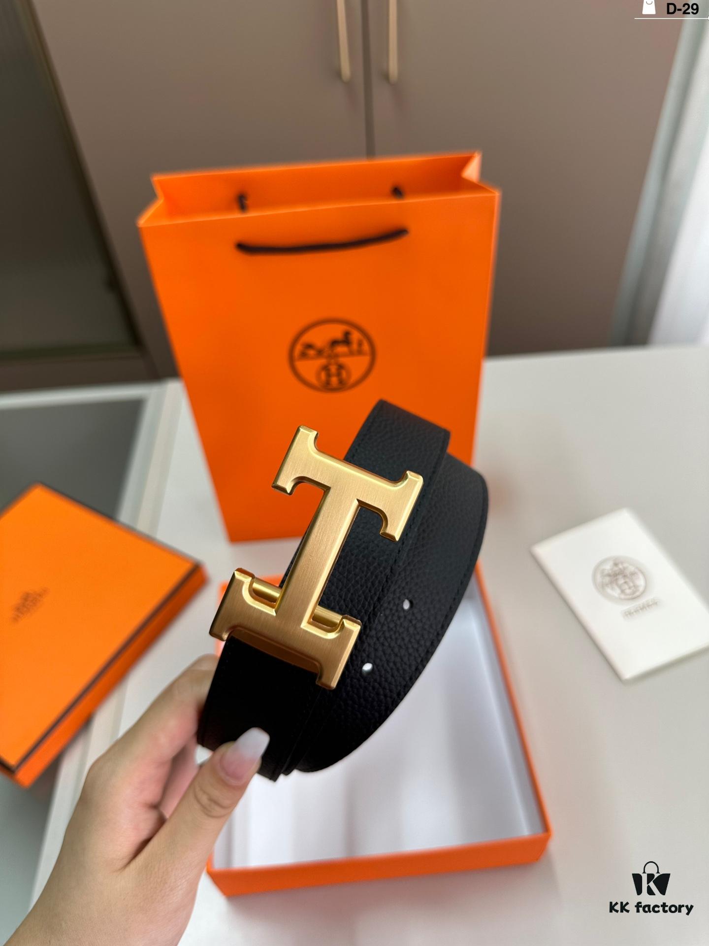 Hermes Men's Leather Belt D-29 with Full Packaging and Tote Bag