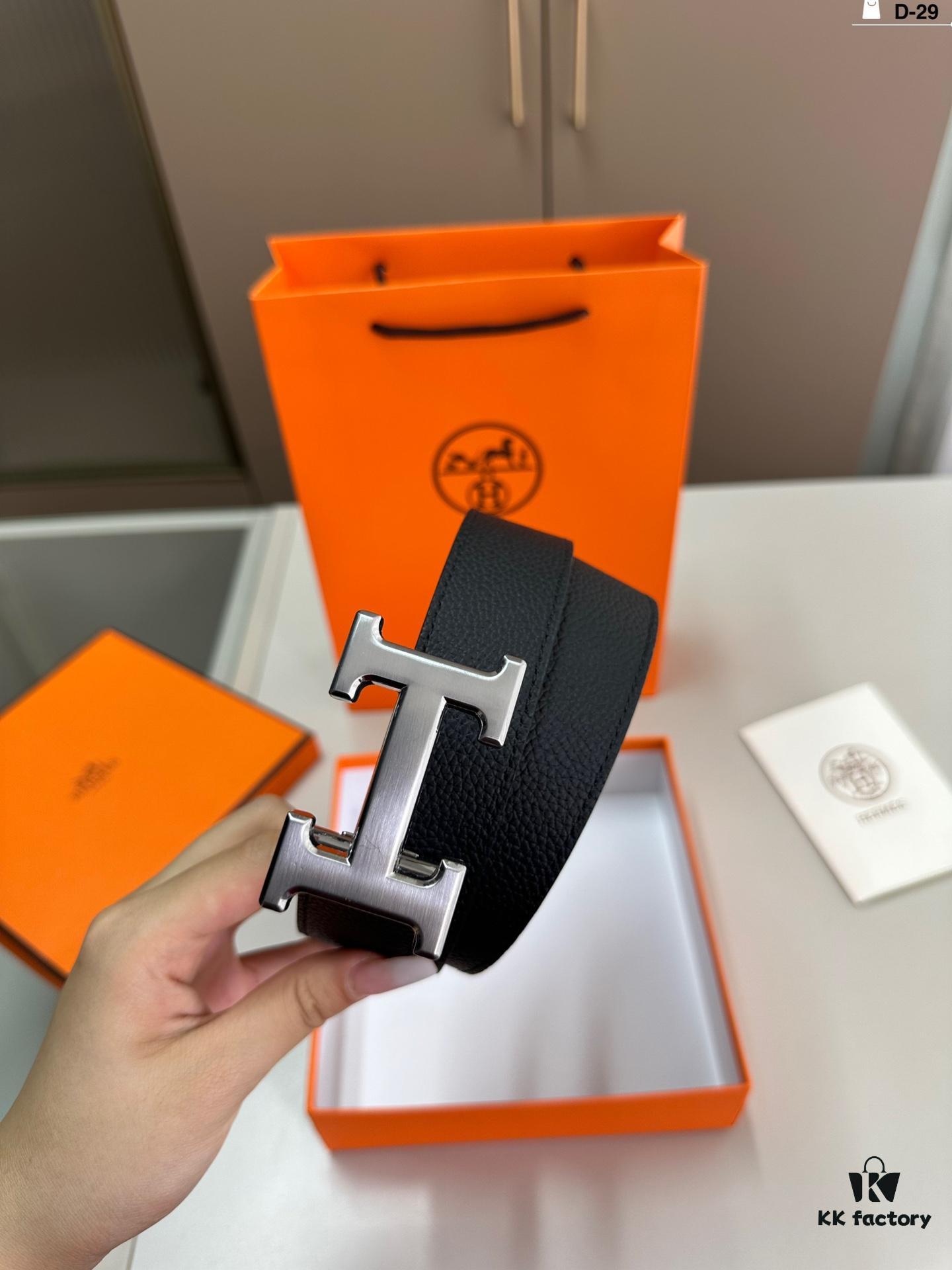Hermes Men's Leather Belt D-29 with Full Packaging and Tote Bag