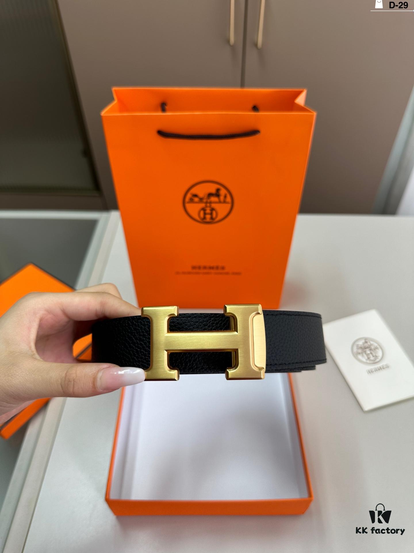 Hermes Men's Leather Belt D-29 with Full Packaging and Tote Bag