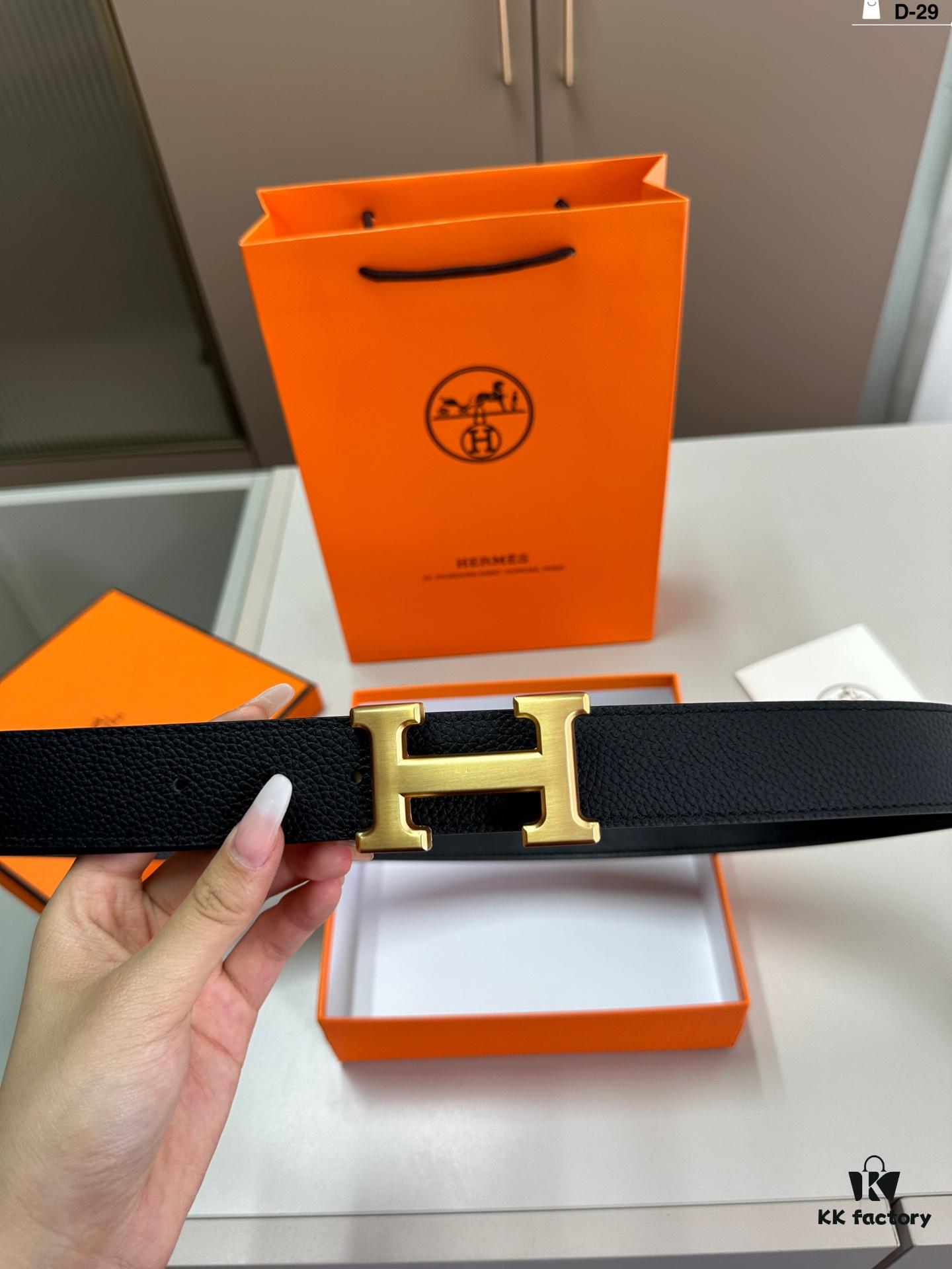 Hermes Men's Leather Belt D-29 with Full Packaging and Tote Bag