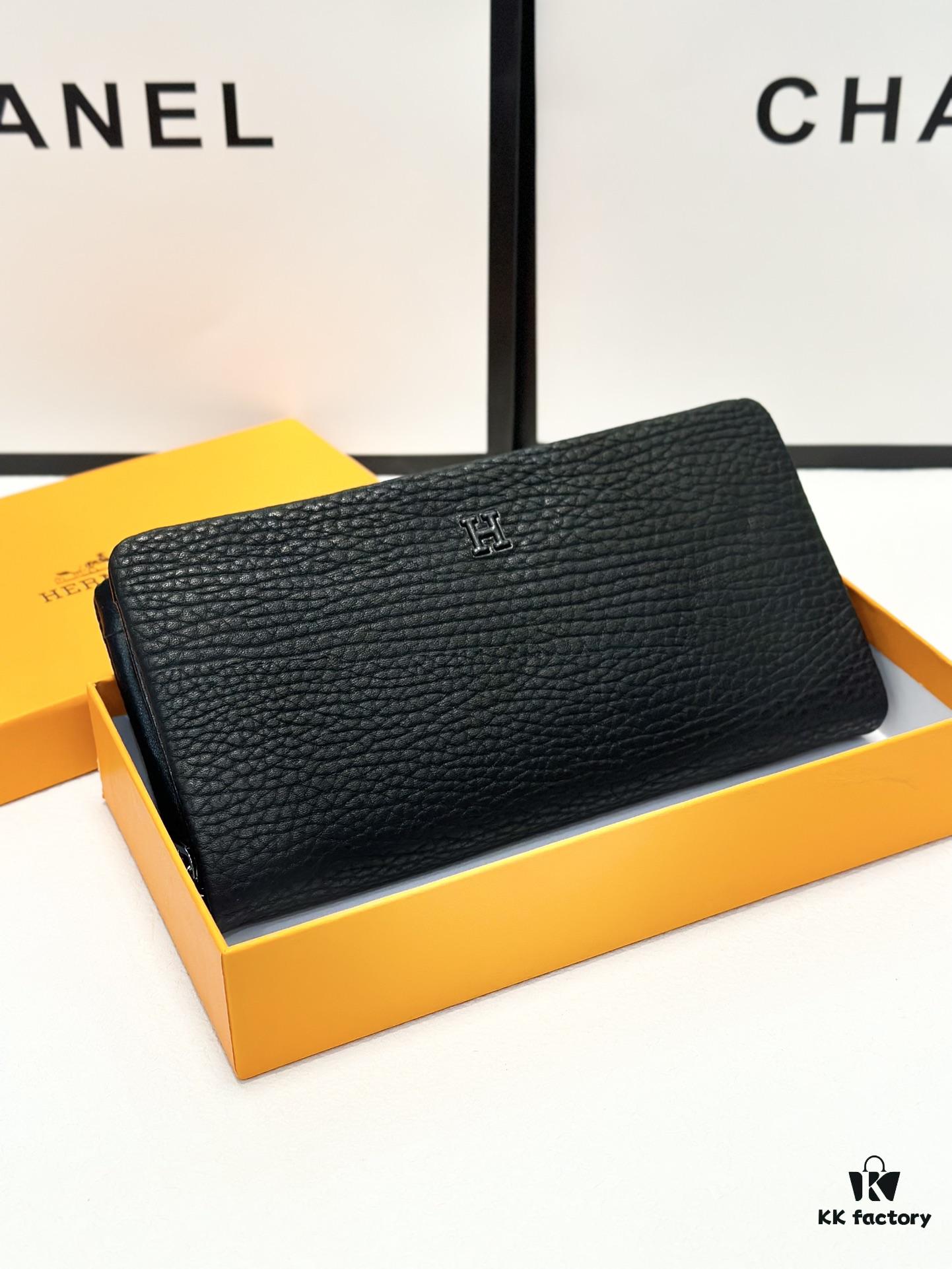 Hermès New Arrival Men's Small Clutch Wallet in Black, 20x10, Top-Grade Calfskin