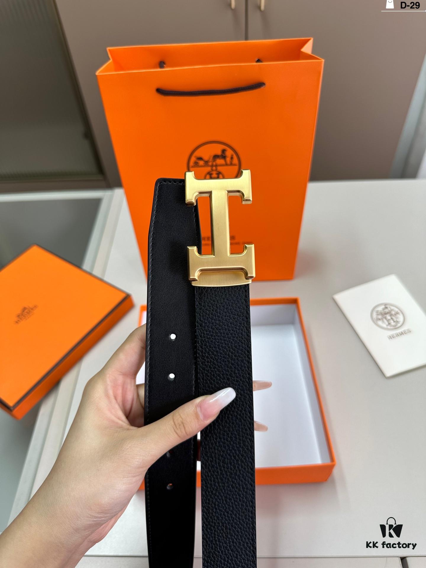 Hermes Men's Leather Belt D-29 with Full Packaging and Tote Bag