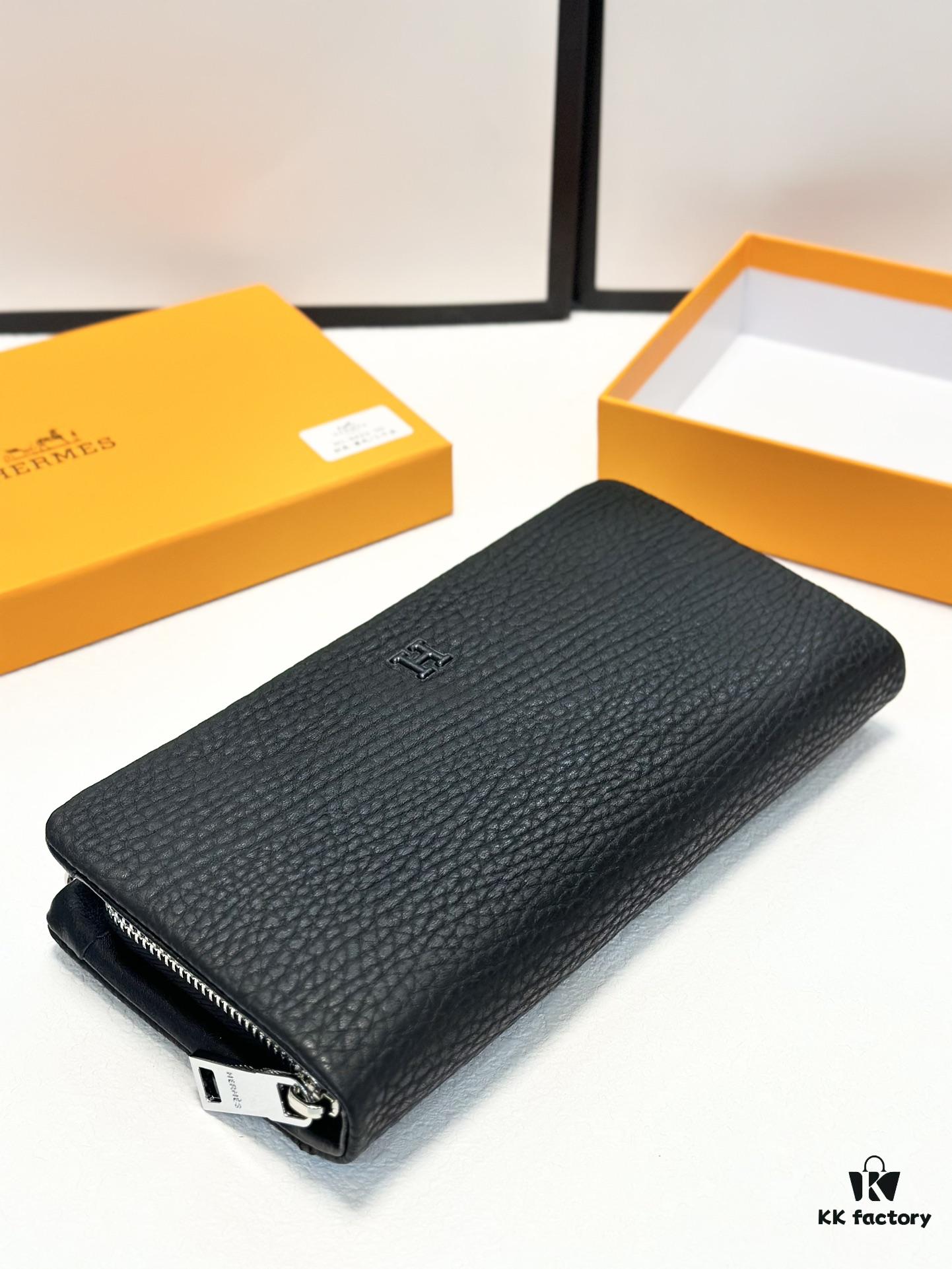 Hermès New Arrival Men's Small Clutch Wallet in Black, 20x10, Top-Grade Calfskin