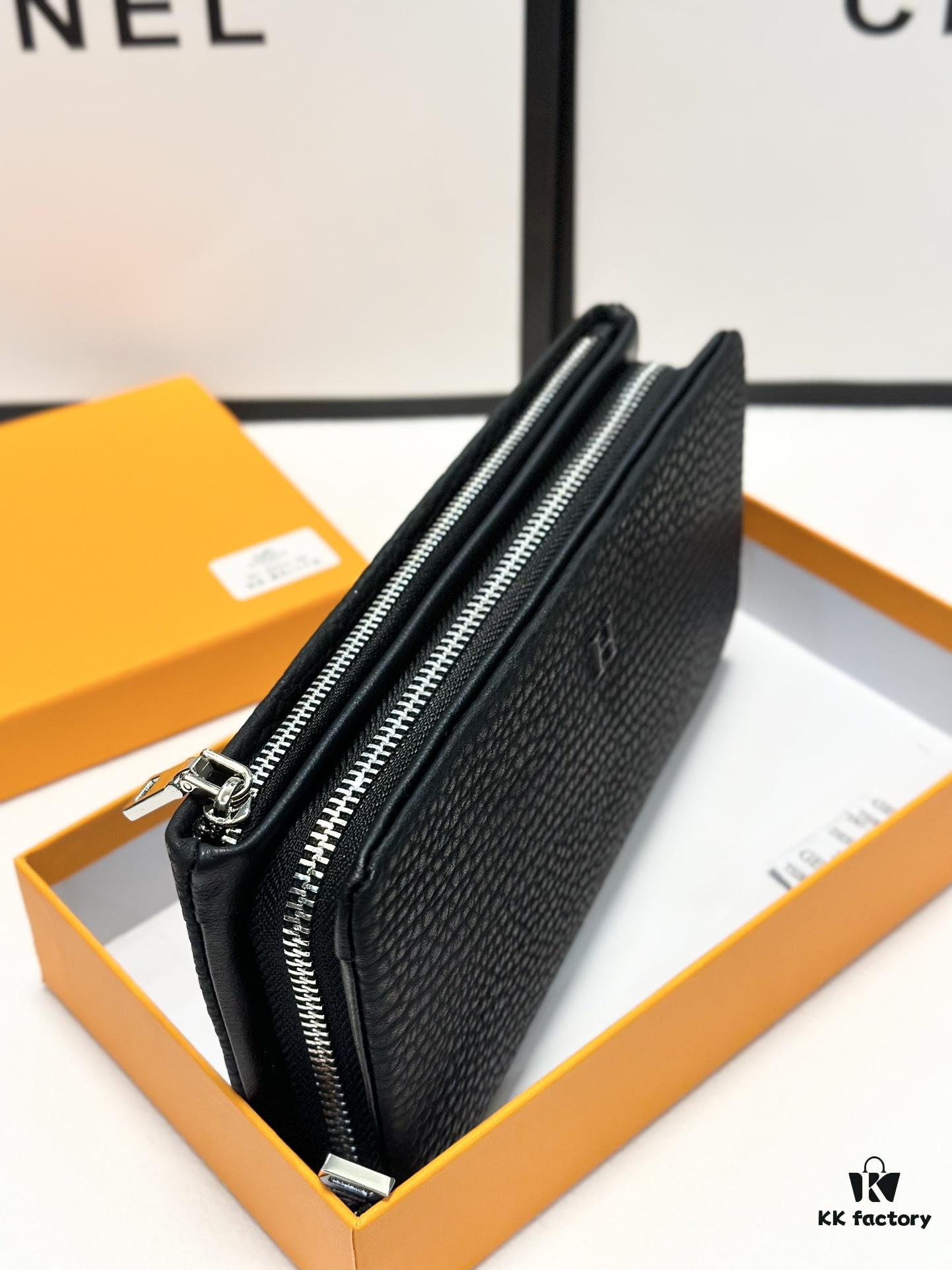 Hermès New Arrival Men's Small Clutch Wallet in Black, 20x10, Top-Grade Calfskin