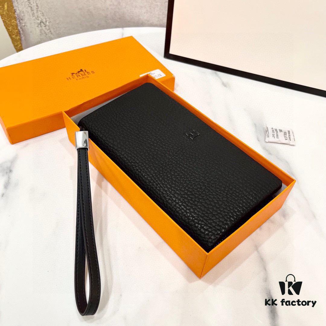 Hermès New Arrival Men's Small Clutch Wallet, Black, 20x10, Top-Grade Calfskin Leather