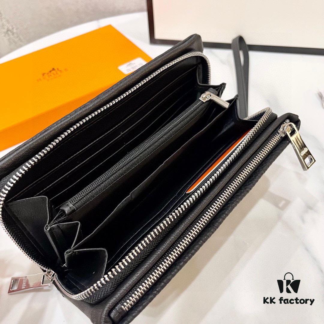 Hermès New Arrival Men's Small Clutch Wallet, Black, 20x10, Top-Grade Calfskin Leather