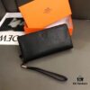 Hermès Black Leather Clutch 21x10 Model 90095 - Premium Cowhide with Card Slots and Phone Pocket, Men's Essential Fashion Accessory